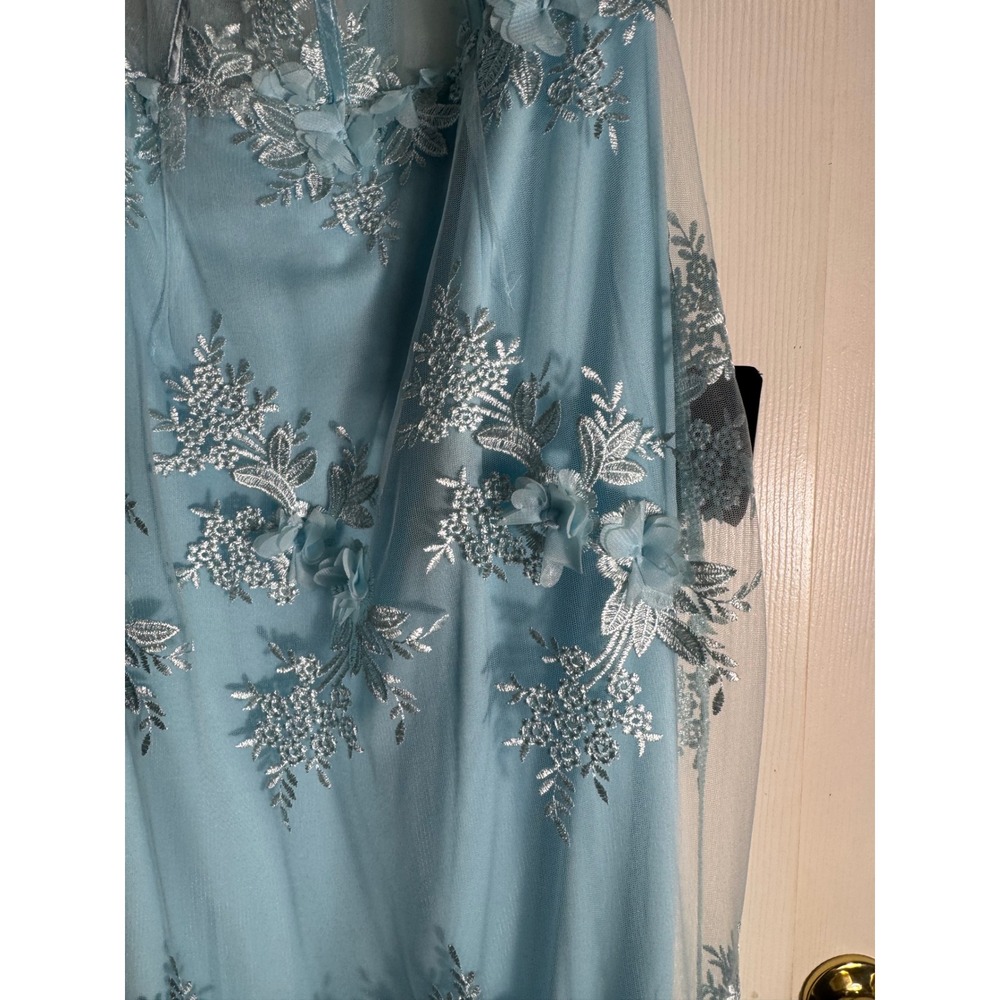 Lulus Light Blue Floral Lace 3D Applique Bustier Maxi Dress Formal Evening Prom - Picture 3 of 16